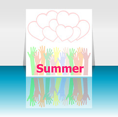 Image showing word summer and people hands, love hearts, holiday concept, icon design
