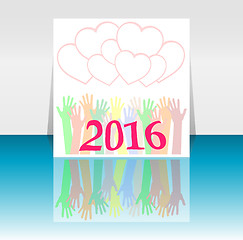 Image showing 2016 and people hands set symbol. The inscription 2016 in oriental style on abstract background