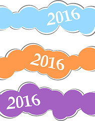 Image showing 2016 Happy New Year greeting card or background, christmas stickers set isolated on white background