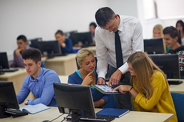 Image showing students with teacher  in computer lab classrom