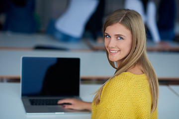 Image showing portrait of happy smilling student girl at tech classroom