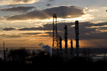 Image showing Factory sunset