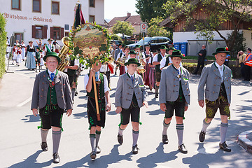 Image showing Hausham / Germany / Bavaria-09th August: costumes club Miesbach with chapel