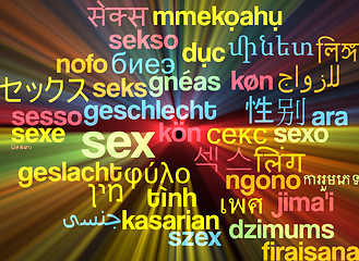 Image showing Sex multilanguage wordcloud background concept glowing