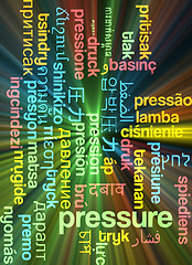 Image showing Pressure multilanguage wordcloud background concept glowing