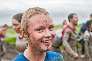 Image showing Happy dirty girl in extrime racing process