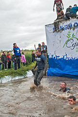 Image showing Sportsmen jumps in water. Steel Character. Tyumen