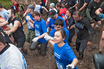 Image showing Teams in dirty cross-country race stage. Tyumen