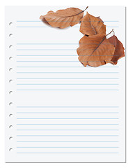 Image showing Notebook paper with autumn virginia creeper leaf