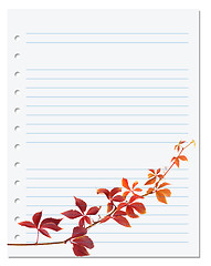 Image showing Notebook paper with autumn virginia creeper leaf