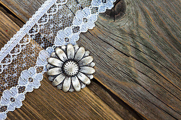 Image showing vintage button and lace tape