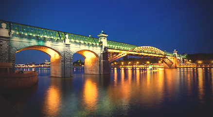 Image showing evening landscape with covered bridge Andreevsky, Moscow, Russia