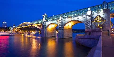 Image showing night landscape with covered bridge