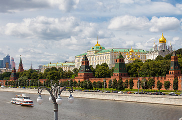 Image showing Moscow River, the ship near Grand Kremlin Palace