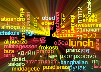 Image showing Lunch multilanguage wordcloud background concept glowing