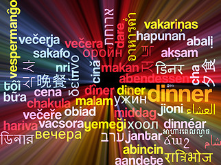 Image showing Dinner multilanguage wordcloud background concept glowing