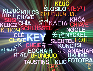 Image showing Key multilanguage wordcloud background concept glowing