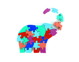 Image showing Colorful puzzle pieces in elephant shape