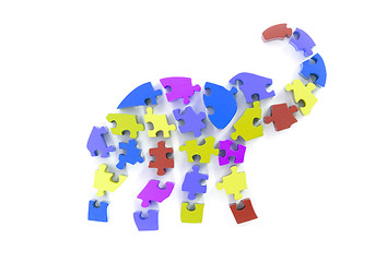 Image showing Colorful puzzle pieces in elephant shape