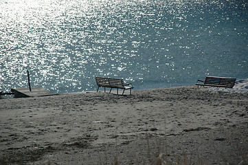 Image showing Empty benches