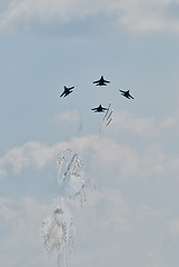 Image showing aviafighters SU-27 let out thermal traps