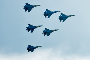 Image showing Team work of russian fighters SU-27 knights