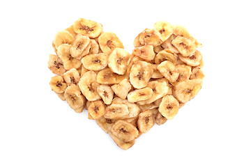 Image showing Dried banana chips in a heart shape