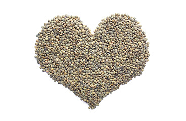 Image showing Marbled dark green lentils in a heart shape