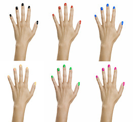 Image showing Woman hands with colorful nail varnish