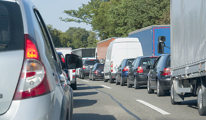 Image showing freeway with traffic jam