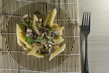 Image showing Mushroon sauce pasta on a plate