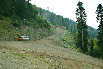 Image showing road  with vehicles working