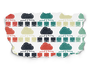 Image showing Cloud technology concept: Cloud Network icons on Torn Paper background