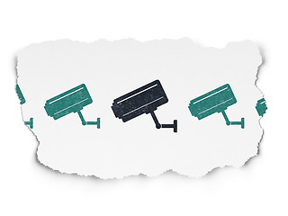 Image showing Protection concept: cctv camera icon on Torn Paper background