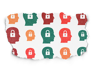 Image showing Information concept: Head With Padlock icons on Torn Paper background