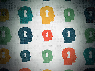 Image showing Marketing concept: Head With Keyhole icons on Digital Paper background