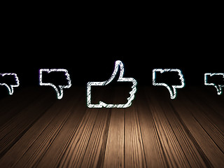 Image showing Social media concept: thumb up icon in grunge dark room