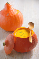 Image showing soup with cream in pumpkin