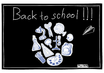 Image showing Blackboard with educational symbols