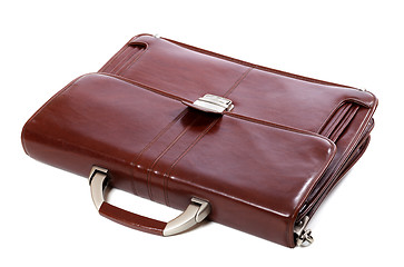 Image showing Leather brown briefcase on white background