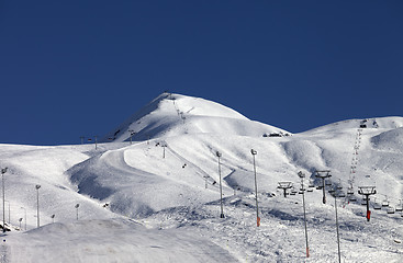 Image showing Ski slope at sun evening