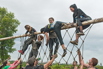 Image showing Team storms net wall in extrim race. Tyumen.Russia