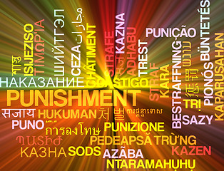 Image showing Punishment multilanguage wordcloud background concept glowing