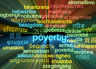 Image showing Poverty multilanguage wordcloud background concept glowing