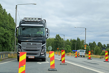 Image showing Volvo FH Truck Drives Through Road Works