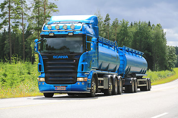 Image showing Blue Scania R500 Tank Truck on the Road 