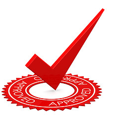 Image showing Approved red tick in a circle