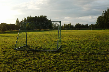 Image showing soccer goal on the rural sports field 