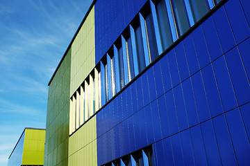 Image showing Wall of modern building blue and green color