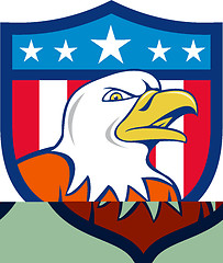 Image showing American Bald Eagle Head Angry Flag Crest Cartoon 